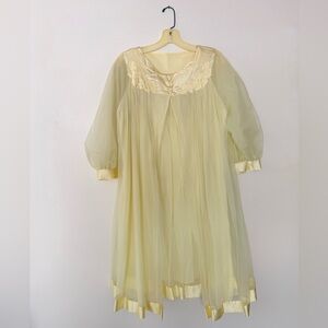 VTG 60s Womens M Butter Yellow Pegnoir Nightgown Set Sabrina Carpenter Babydoll
